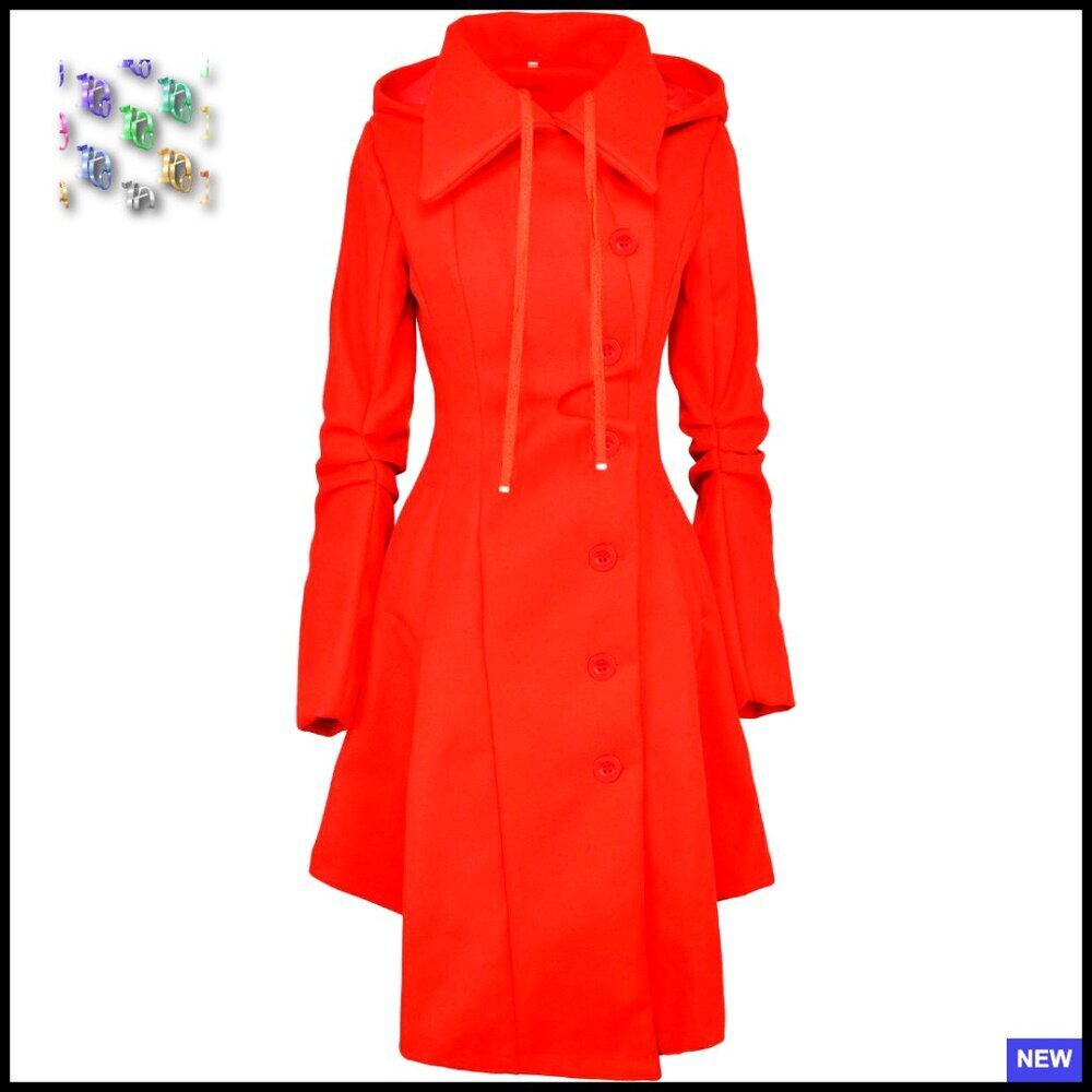 Wool Blend Trench Pea Coat Goth Victorian Steampunk Elegant Long Hooded